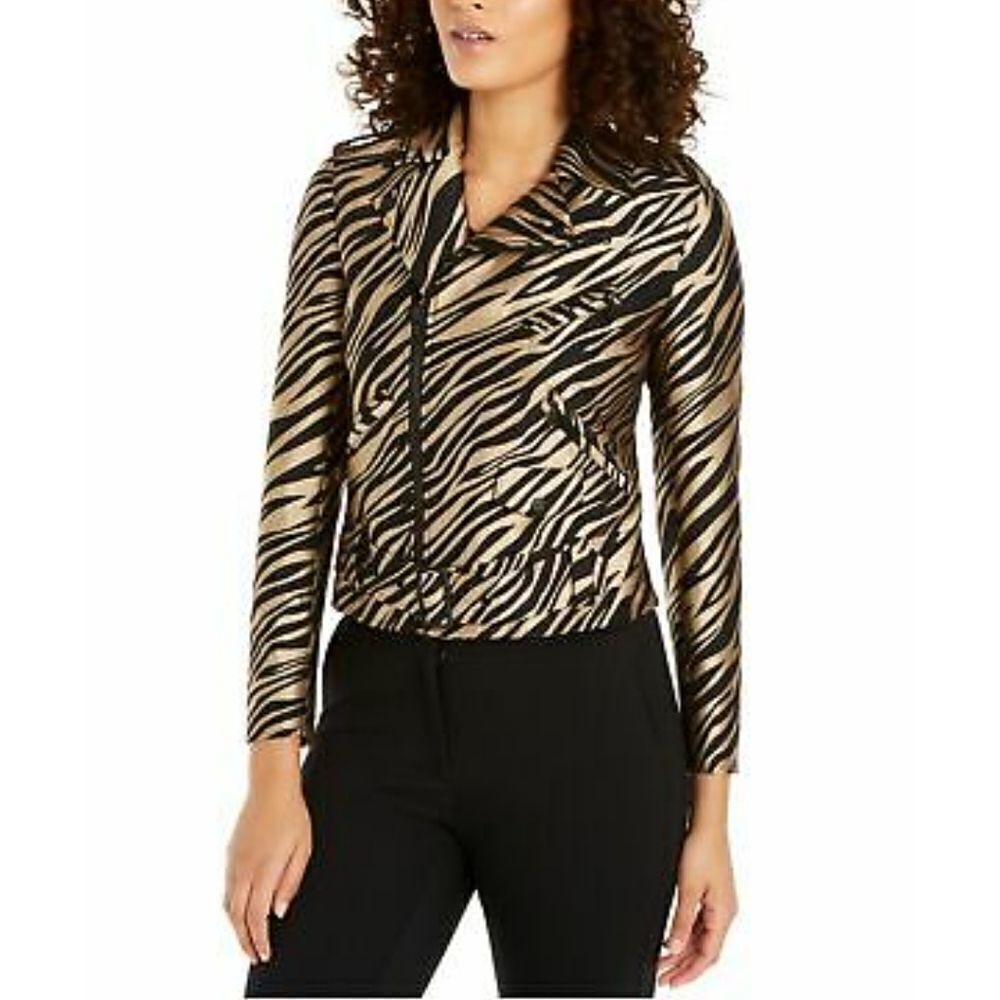 Anne Klein Zebra Belted Motorcycle Jacket
